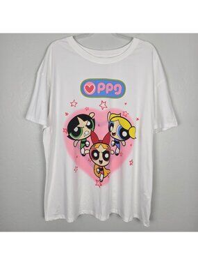 The Powerpuff Girls Cartoon Network Romwe T-Shirt Short Sleeve White Size 1XL